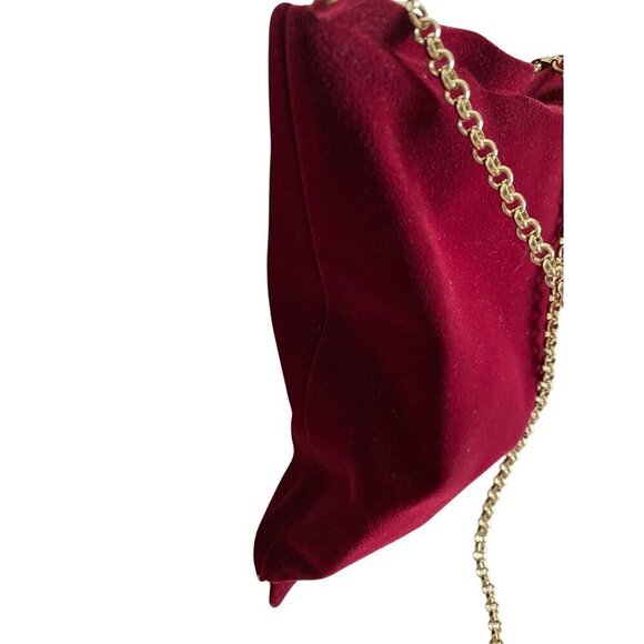 Anya Hindmarch Flocked Crisp Packet Clutch Crossbody Medium Red Burgundy Chain - Picture 2 of 16